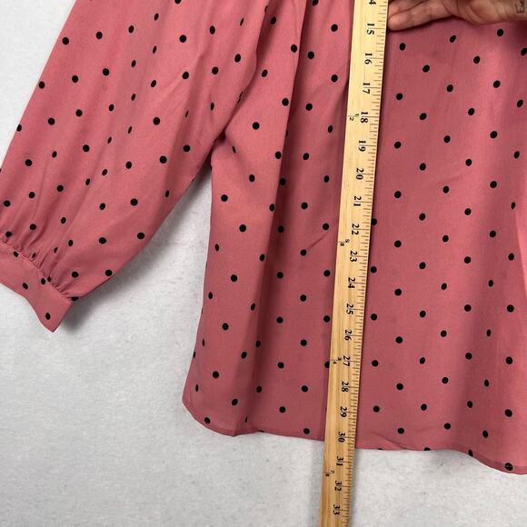 Lane Bryant 2XL Blouse Pink and Black Polka Dot Long Sleeve Tie Neck 18/20 - Picture 10 of 10